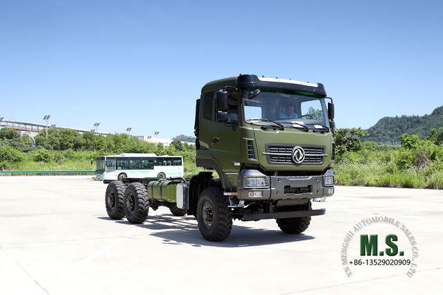 Dongfeng 6x6 Off-road Heavy-duty Chassis_ 340HP ခြောက်ဘီးယက် တာဝေး ကုန်တင်ထရပ် ကိုယ်ထည် ကူးပြောင်းမှု ထုတ်လုပ်သူ တင်ပို့သည့် အထူးရည်ရွယ်ချက် ယာဉ်ကိုယ်ထည်
