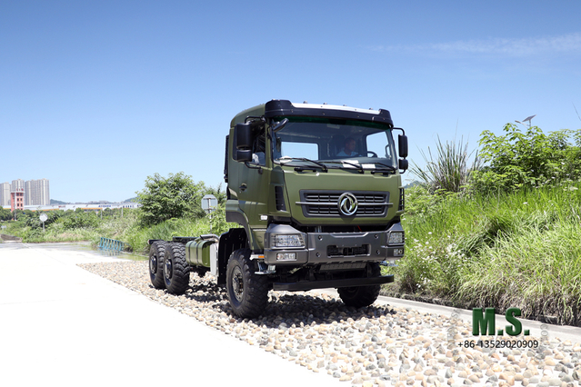 Dongfeng 6x6 Chassis_ ခြောက်ဘီးယက် 340HPCab အကြီးစား လမ်းကြမ်းကုန်တင်ထရပ်ကား ကိုယ်ထည်ကို ပြောင်းလဲခြင်း ထုတ်လုပ်သူ တင်ပို့သည့် အထူးရည်ရွယ်ချက် ယာဉ်ကိုယ်ထည်