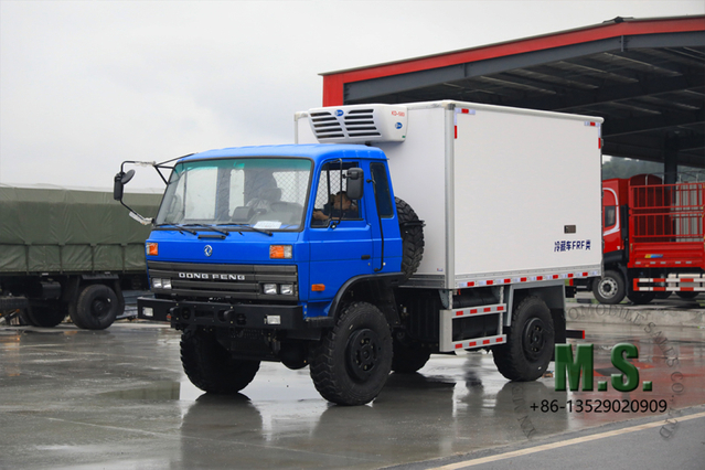 190 ကြက်ခ်အား 4x4 စုစုပေါင်းအလေးချိန် 4x4 Off-Road Dongfeng ရေခဲသေတ္တာ Dongfeng ရေခဲသေတ္တာထရပ်ကားထရပ်ကား, cummins အင်ဂျင်, နောက်ဘက်တစ်ခုတည်းတာယာများ,