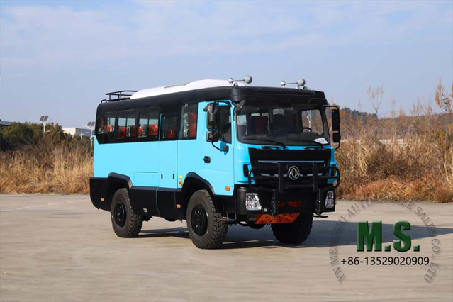 190Hp 23 ထိုင်ခုံ 4x4 လမ်းကြမ်း Coach Bus_Cummins အင်ဂျင် 4WD တာရှည်ခံဘတ်စ်ကား မကောင်းသောလမ်းများအတွက် Reverse Camera Recorder Color Design_Dongfeng စစ်ဘက်သုံး Bus ထုတ်လုပ်သူ တိုက်ရိုက်